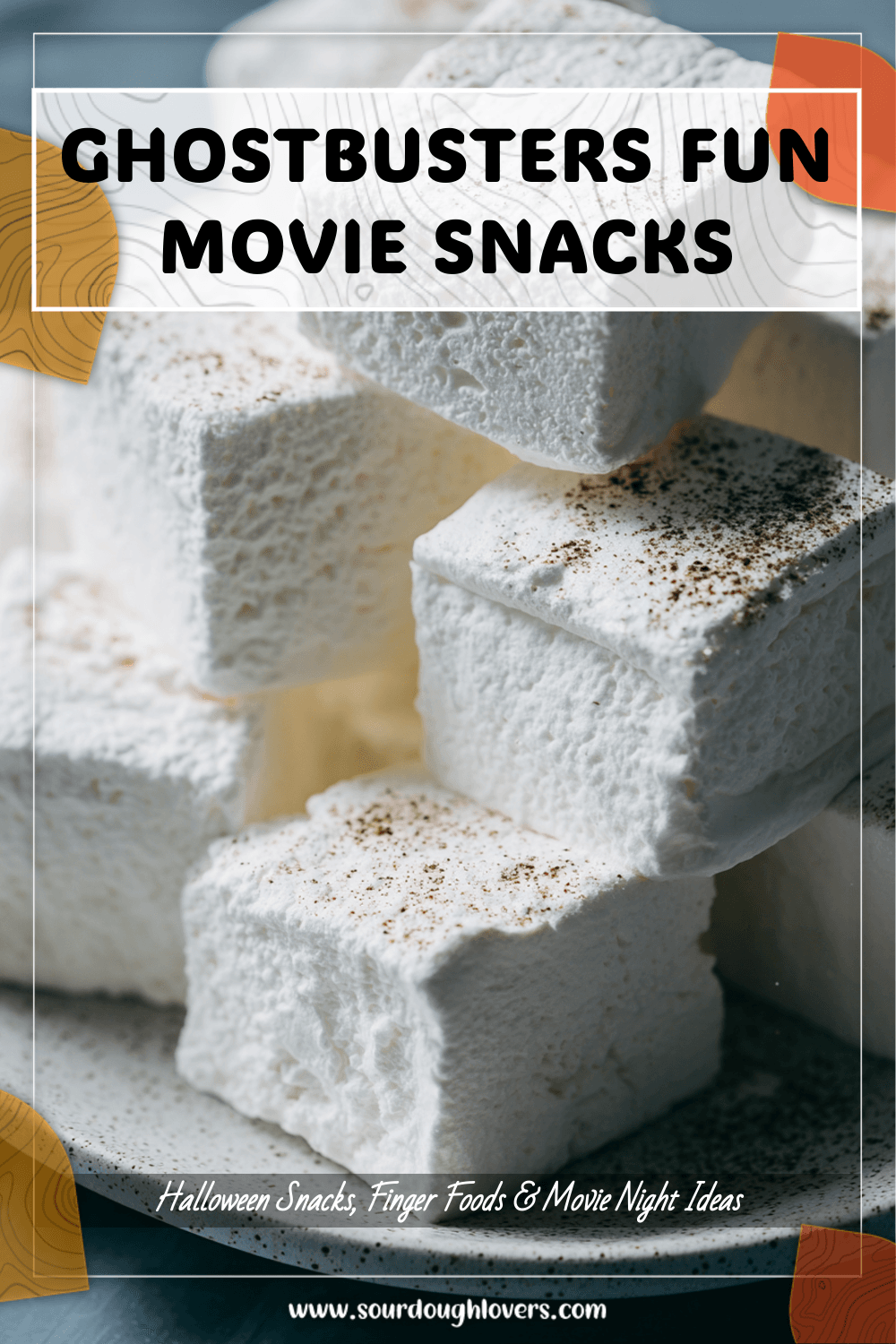 Close-up Ghostbusters Stay Puft themed marshmallow treats styled as Easy Halloween Food and Movie Night Snacks. 2